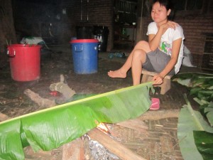 First, you have to burn the outside of the leaves to make them flexible.