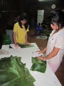 Then, clean and cut the leaves so you can wrap portions of food.