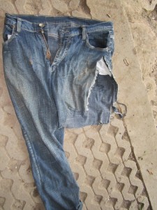 The jeans that Stle Lin Shwe was wearing on the motorbike.