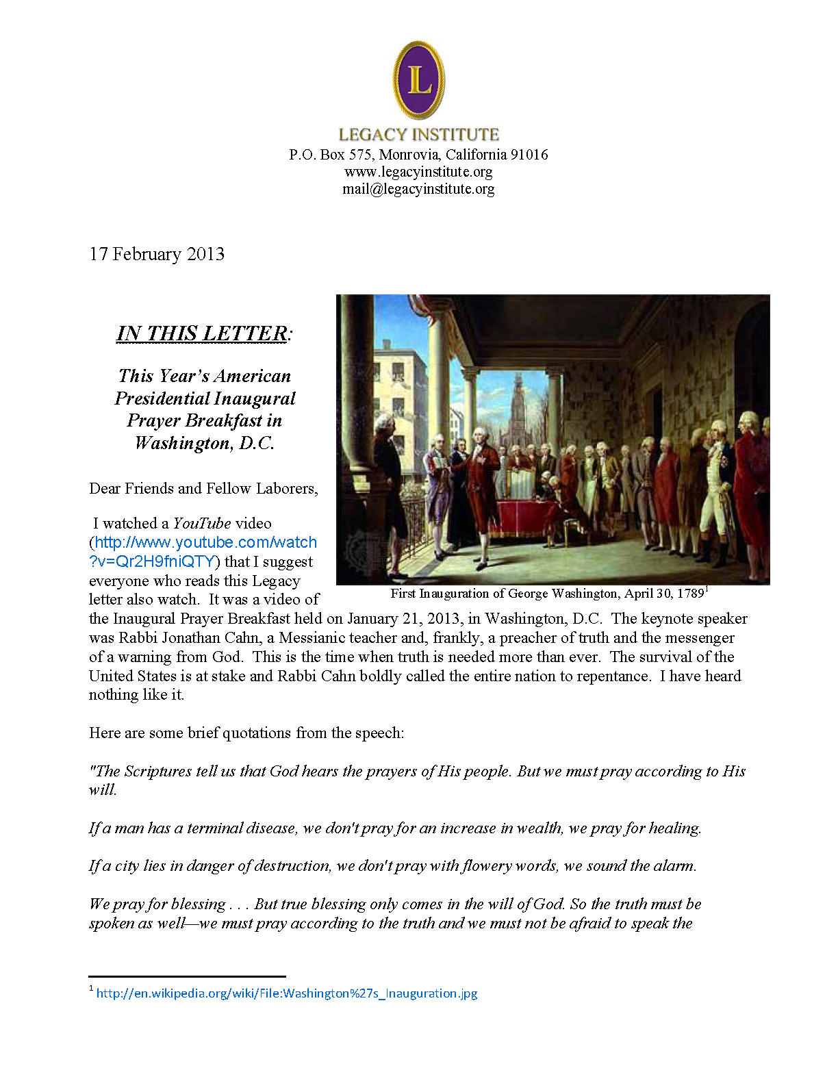A Second Legacy Letter February 2013