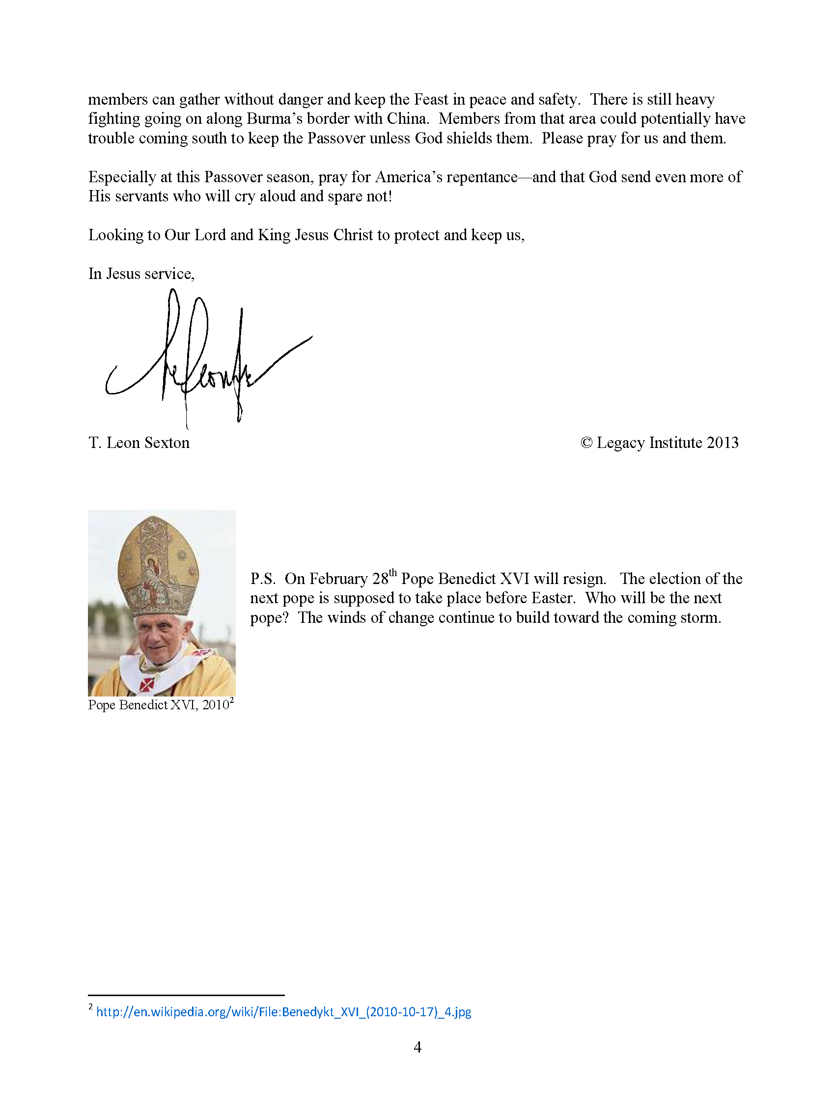 A Second Legacy Letter February 2013