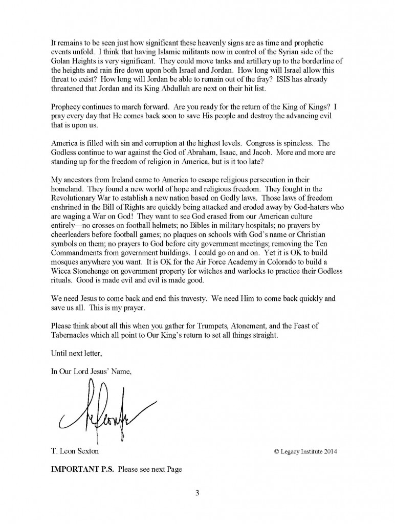Legacy Letter September 2014