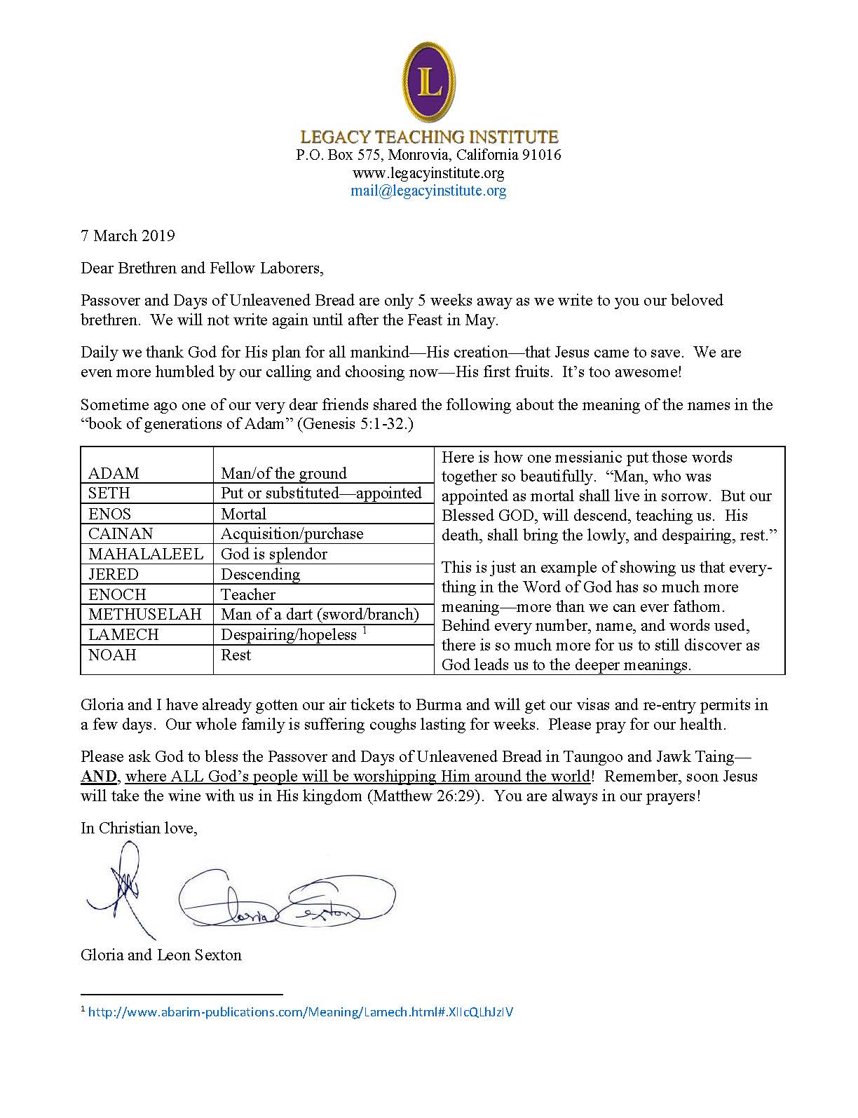 Legacy Letter March 2019